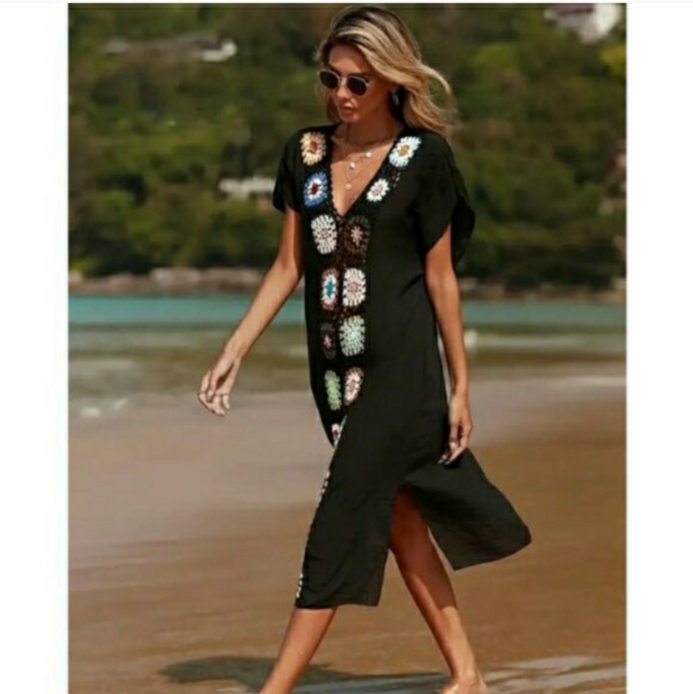 Swimsuit Cover Up Dress Black Crochet OS S M L 🔥 NEW 🔥 LAST 1 - Picture 3 of 9
